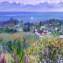 Artwork title: View of the Bosteri village and Issik-Kul lake (private collection). Artist: Alexandra Semizorova